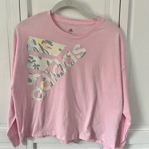 NEW Adidas Long Sleeve Loose Fit Logo Athletic Top Clear Pink Size Medium